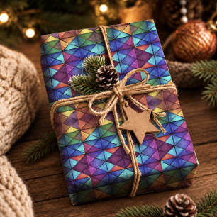 Elegante, farbenfrohe Diamant-Glasmalerei-Mosaik-K Geschenkpapier