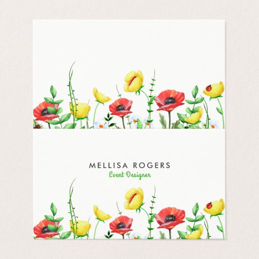 Elegante farbenfrohe Frühlingsblumen - Grenze Visitenkarten (Außenseite Aufgefaltet)