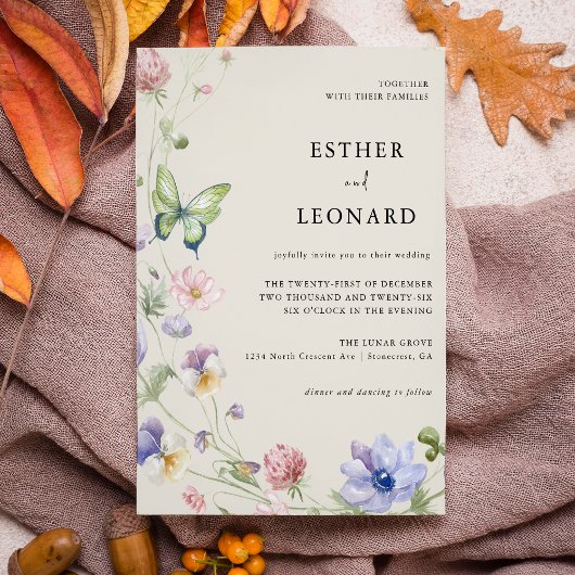 Elegante farbenfrohe Frühlingshochzeit Wildblume Einladung