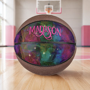 Elegante farbenfrohe Glitzer Rauch Monogramm Mini Basketball