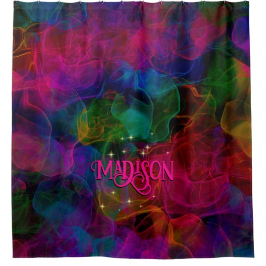 Elegante farbenfrohe Glitzern rauchen monogramm Duschvorhang (Vorderseite)