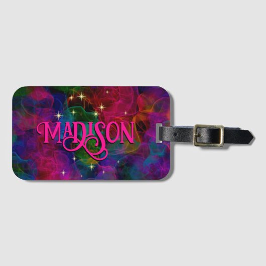 Elegante farbenfrohe Glitzern rauchen monogramm Gepäckanhänger (Vorderseite (Horizontal))