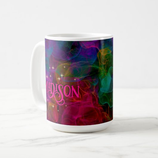 Elegante farbenfrohe Glitzern rauchen monogramm Kaffeetasse (Vorderseite Links)
