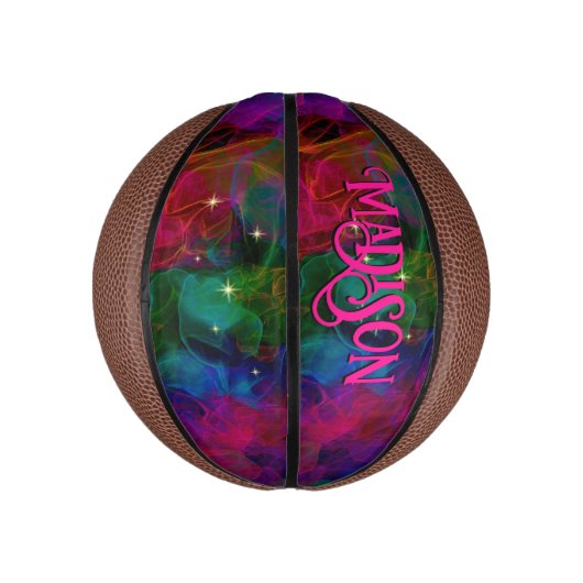 Elegante farbenfrohe Glitzern rauchen monogramm Mini Basketball (Vertikal)