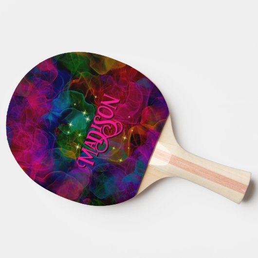 Elegante farbenfrohe Glitzern rauchen monogramm Tischtennis Schläger (Seitenansicht)
