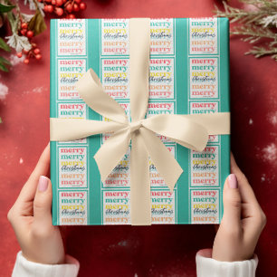 Elegante farbenfrohe grüne Goldstars Frohe Weihnac Geschenkpapier