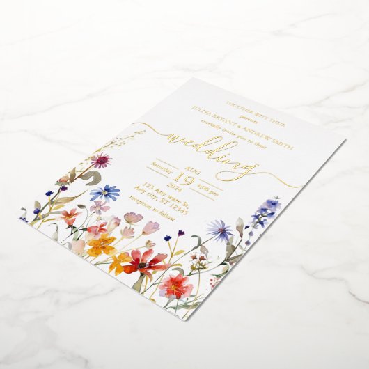 Elegante farbenfrohe Hochzeit der Wildblume Folieneinladung (Gedreht)