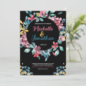 Elegante, farbenfrohe Hochzeit mit Blumen Einladung (Stehend Vorderseite)