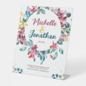 Elegante farbenfrohe Hochzeit mit Blumen Sockelschild (Vorderseite)