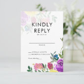 Elegante, farbenfrohe Hochzeit mit floralem Wasser RSVP Karte (Stehend Vorderseite)