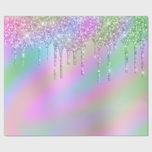 Elegante, farbenfrohe, holografische Glitzer-Tropf Geschenkpapier (Flach)
