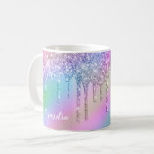 Elegante, farbenfrohe, holografische Glitzer-Tropf Kaffeetasse (Vorderseite Links)