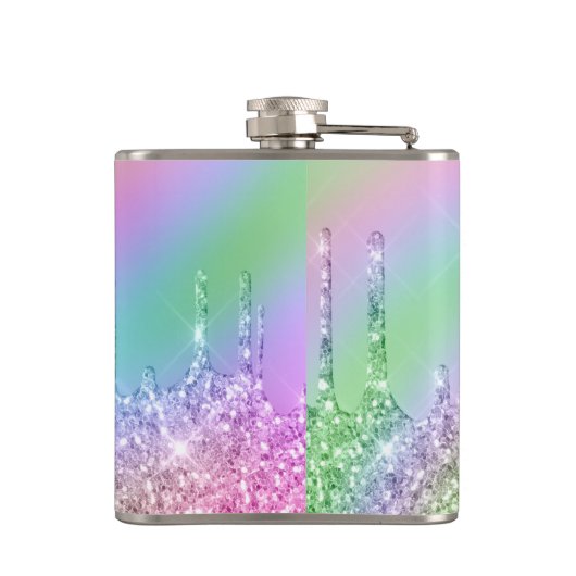 Elegante, farbenfrohe holografische Glitzer-Tropfe Flachmann (Rückseite)