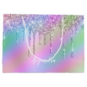 Elegante, farbenfrohe holografische Glitzer-Tropfe Große Geschenktüte (Rückseite)
