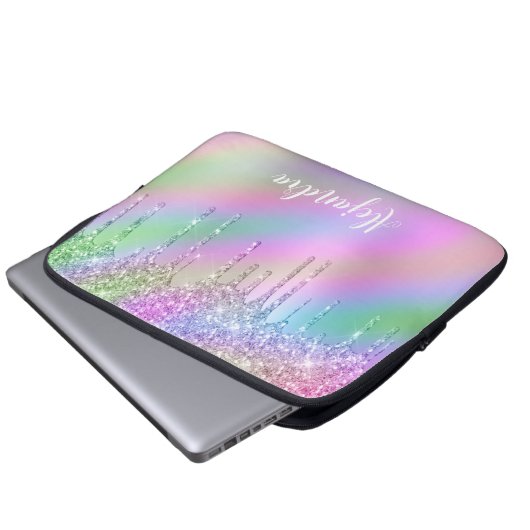 Elegante, farbenfrohe holografische Glitzer-Tropfe Laptopschutzhülle (Vorne Knopf)