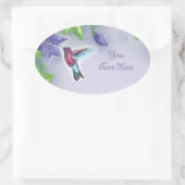 elegante farbenfrohe Kolibri und violette Blumen Ovaler Aufkleber (Tasche)