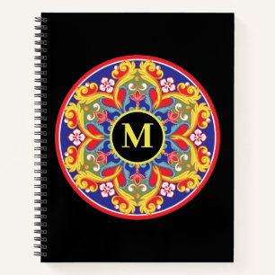 Elegante farbenfrohe Mandala Monogram Back to Scho Notizblock