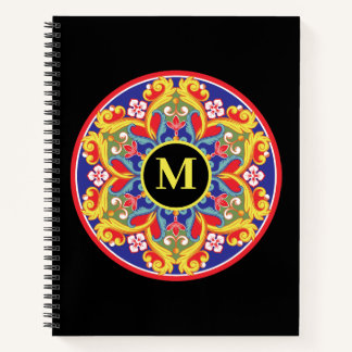 Elegante farbenfrohe Mandala Monogram Back to Scho Notizblock
