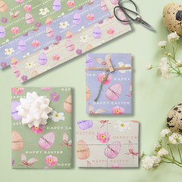 Elegante farbenfrohe Pastel Wildblumen Frohe Oster Geschenkpapier Set