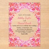 Elegante, farbenfrohe Rose Blumenhochzeit Acryleinladungen (Vorderseite)