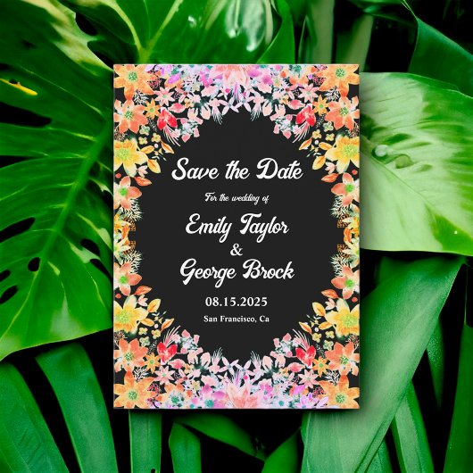 Elegante farbenfrohe Rose Botanische Hochzeit Save The Date