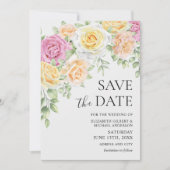 Elegante farbenfrohe Rose Hochzeit retten die Date Einladung (Vorderseite)