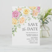 Elegante farbenfrohe Rose Hochzeit retten die Date Einladung (Stehend Vorderseite)
