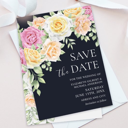 Elegante farbenfrohe Rose Hochzeit Save the Dates Einladung