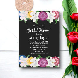 Elegante farbenfrohe Rose Schwarzes Brautparty Einladung