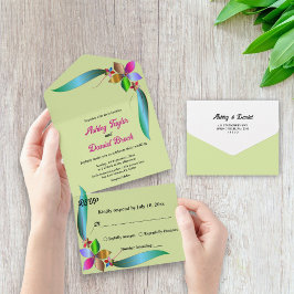 Elegante farbenfrohe Rose Shiny Boho Blumenhochzei All In One Einladung