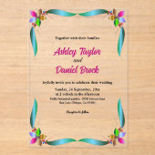 Elegante farbenfrohe Rose Shiny Moderne Blumenhoch Acryleinladungen (Vorderseite)