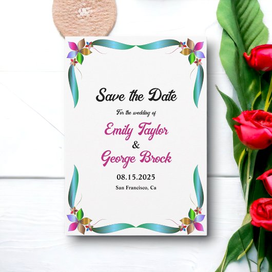 Elegante farbenfrohe Rose Shiny Moderne Blumenhoch Save The Date