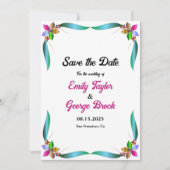 Elegante farbenfrohe Rose Shiny Moderne Blumenhoch Save The Date (Vorderseite)
