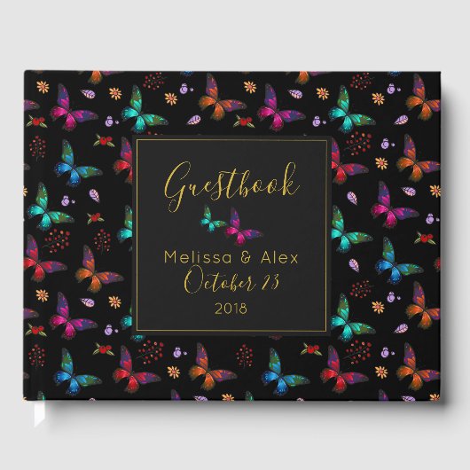 Elegante farbenfrohe Schmetterlinge auf der Schwar Gästebuch (Vorderseite)