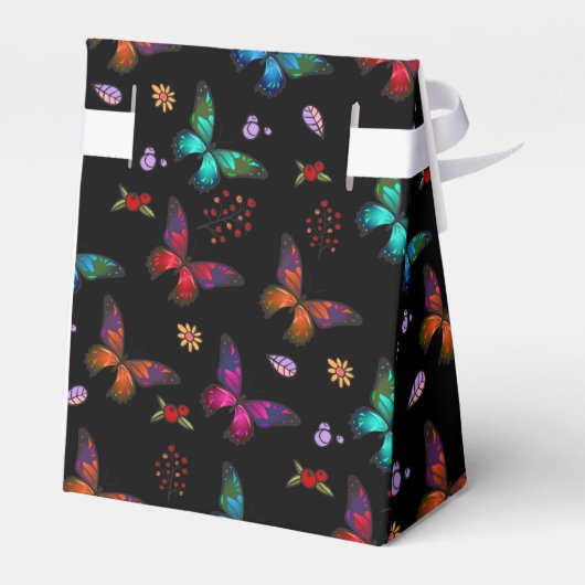 Elegante farbenfrohe Schmetterlinge auf der Schwar Geschenkschachtel (Rückseite)