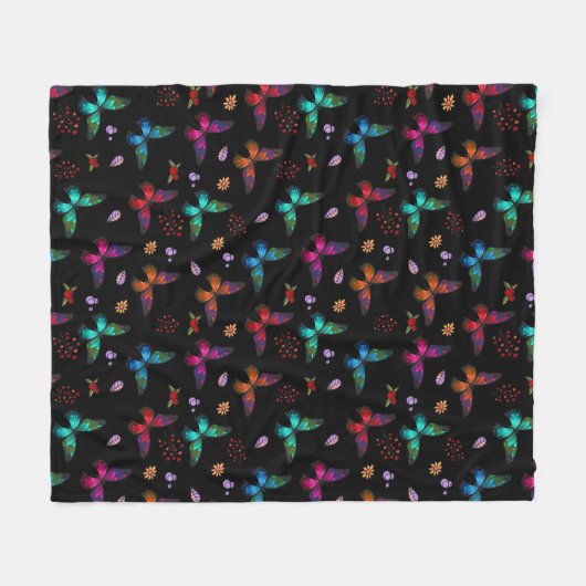 Elegante farbenfrohe Schmetterlinge auf schwarz Fleecedecke (Vorderseite (Horizontal))