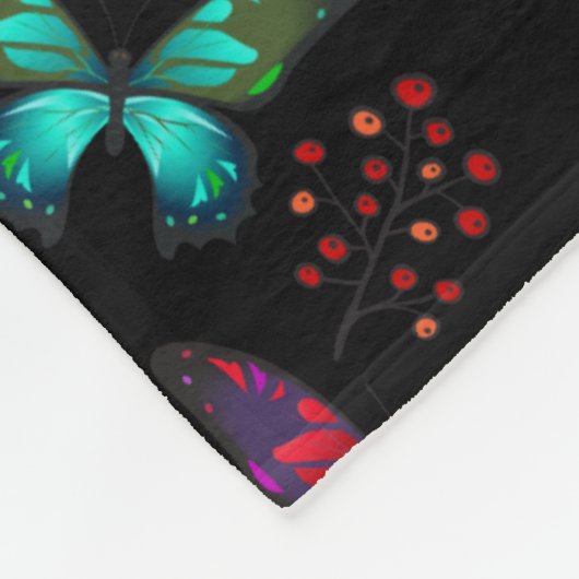 Elegante farbenfrohe Schmetterlinge auf schwarz Fleecedecke (Ecke)