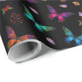 Elegante farbenfrohe Schmetterlinge auf schwarz Geschenkpapier (Rolleneckpunkt)