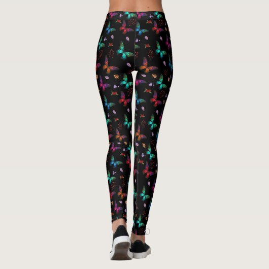Elegante farbenfrohe Schmetterlinge auf schwarz Leggings (Rückseite)