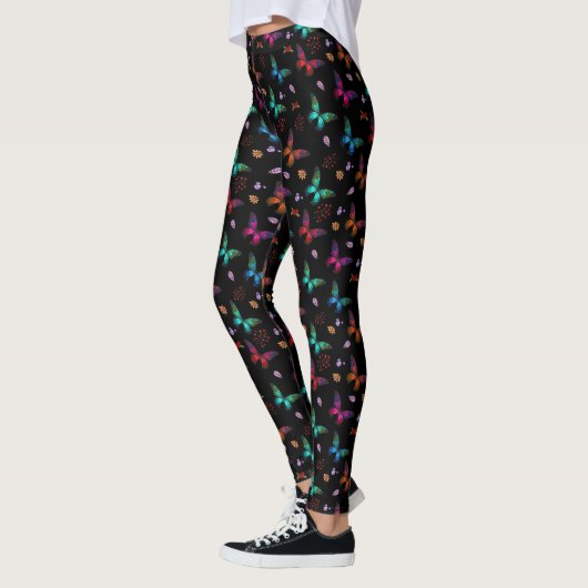 Elegante farbenfrohe Schmetterlinge auf schwarz Leggings (Links)