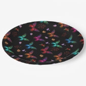 Elegante farbenfrohe Schmetterlinge auf schwarz Pappteller (Schrägansicht)