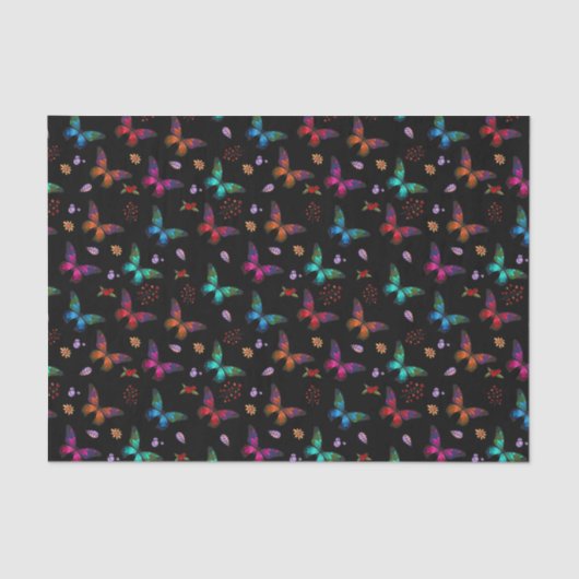 Elegante farbenfrohe Schmetterlinge auf schwarz Seidenpapier (Vorderseite)