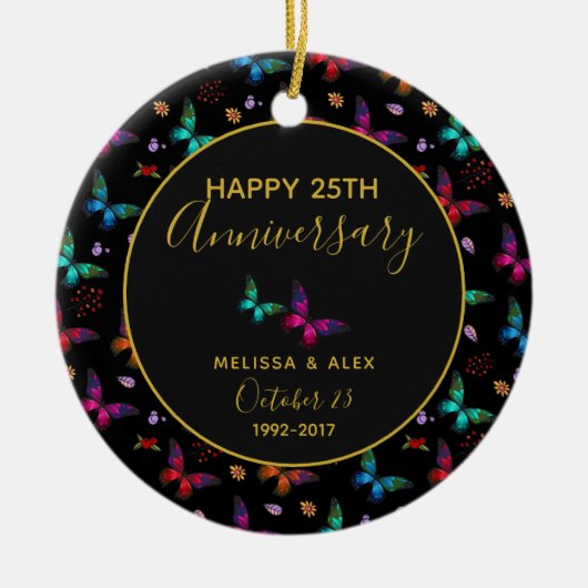 Elegante farbenfrohe Schmetterlinge zum Schwarzen  Keramikornament (Vorne)