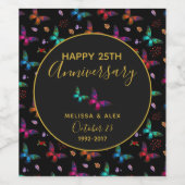 Elegante farbenfrohe Schmetterlinge zum Schwarzen  Weinetikett (Einzelnes Label)