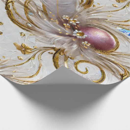 Elegante farbenfrohe Silvery Golden Feathers Geschenkpapier (Ecke)