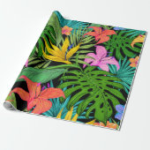 Elegante farbenfrohe Sommer-Tropical Floral Blätte Geschenkpapier (Ungerollt)