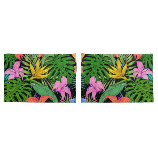 Elegante farbenfrohe Sommer-Tropical Floral Blätte Kissenbezug (Rückseite-Set)