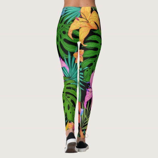 Elegante farbenfrohe Sommer-Tropical Floral Blätte Leggings (Rückseite)