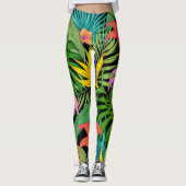 Elegante farbenfrohe Sommer-Tropical Floral Blätte Leggings (Vorderseite)