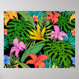 Elegante farbenfrohe Sommer-Tropical Floral Blätte Poster